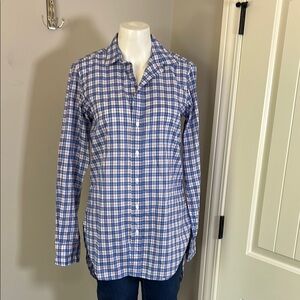 Frank and Eileen Grayson Shirt Italian Fabric Plaid Blue Red Classic Fit Sz S
